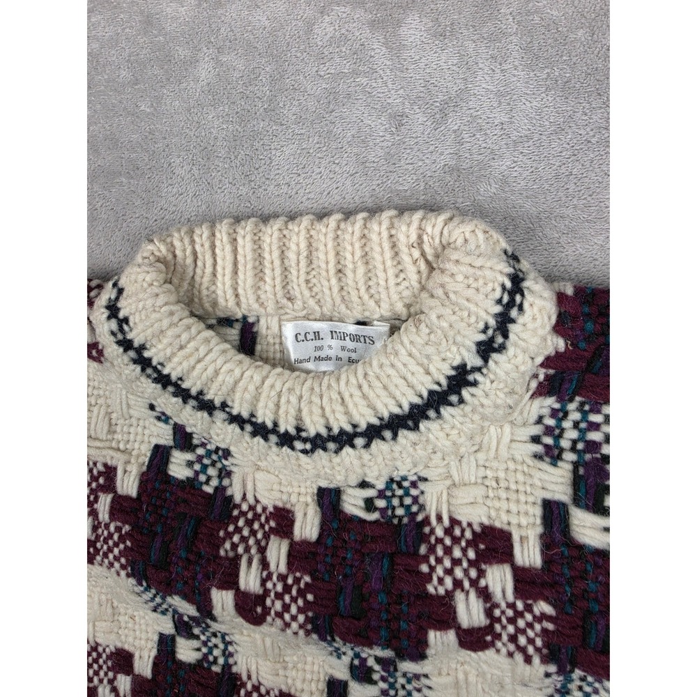 Vintage C.C.H. Imports Sweater Mens M Wool Hand Made Ecuador Houndstooth *Read - Picture 3 of 10